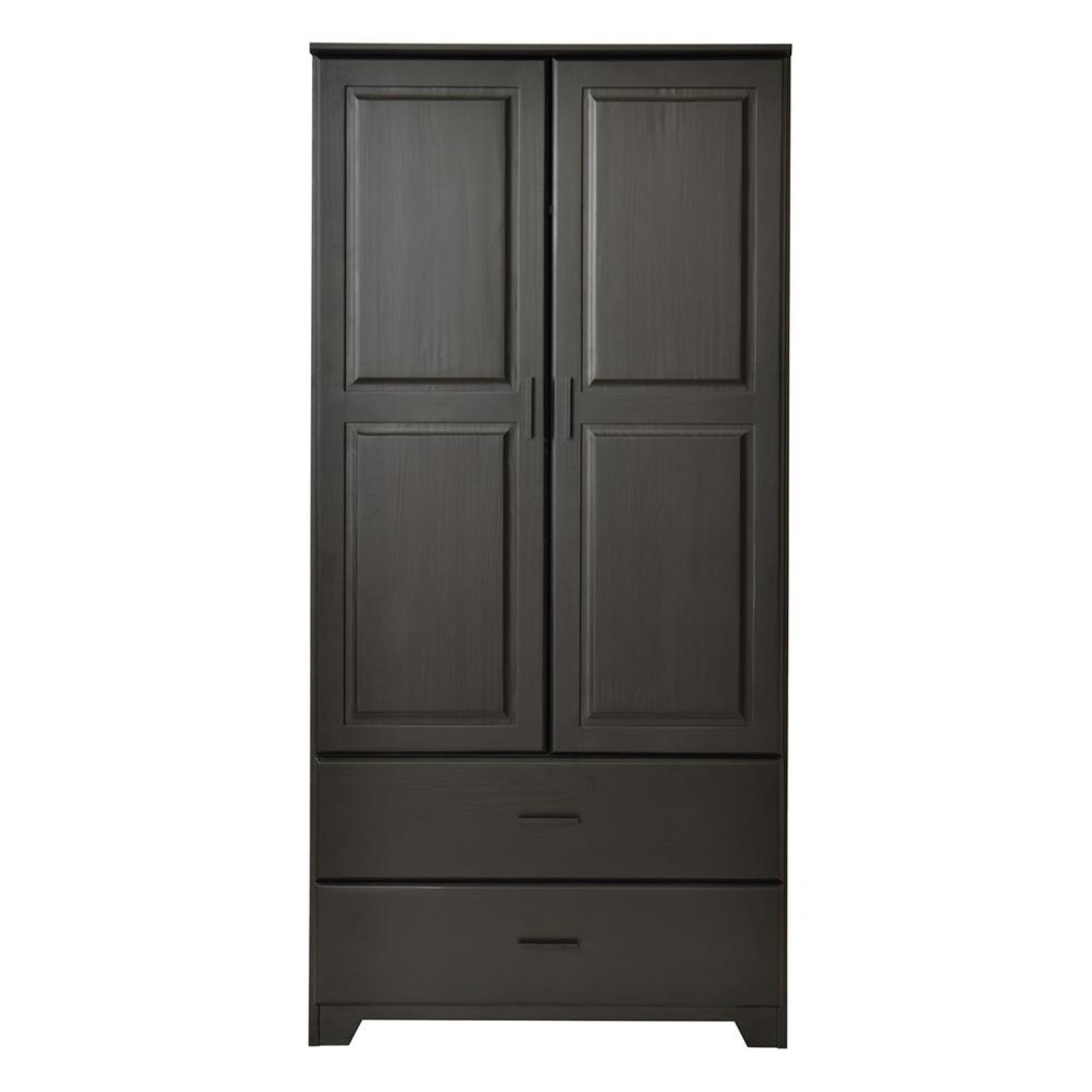 Better Home Products Stylish Pine Wood Closet With Raised Doors And Two Drawers For Easy Access (Black)